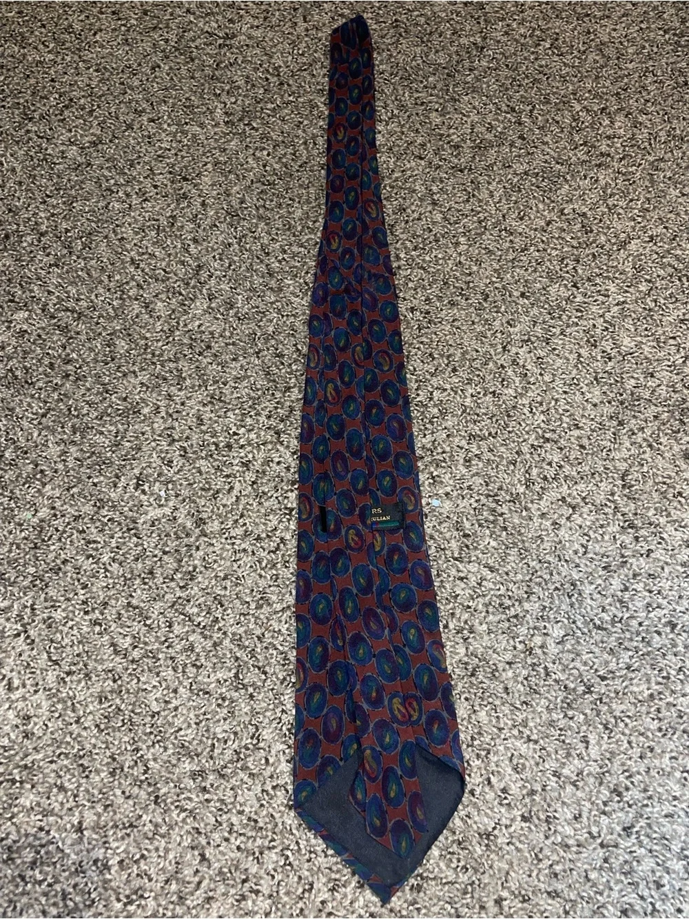 Alexander Julian Men's Burgundy Silk Tie with Blue & Green Circle Motif